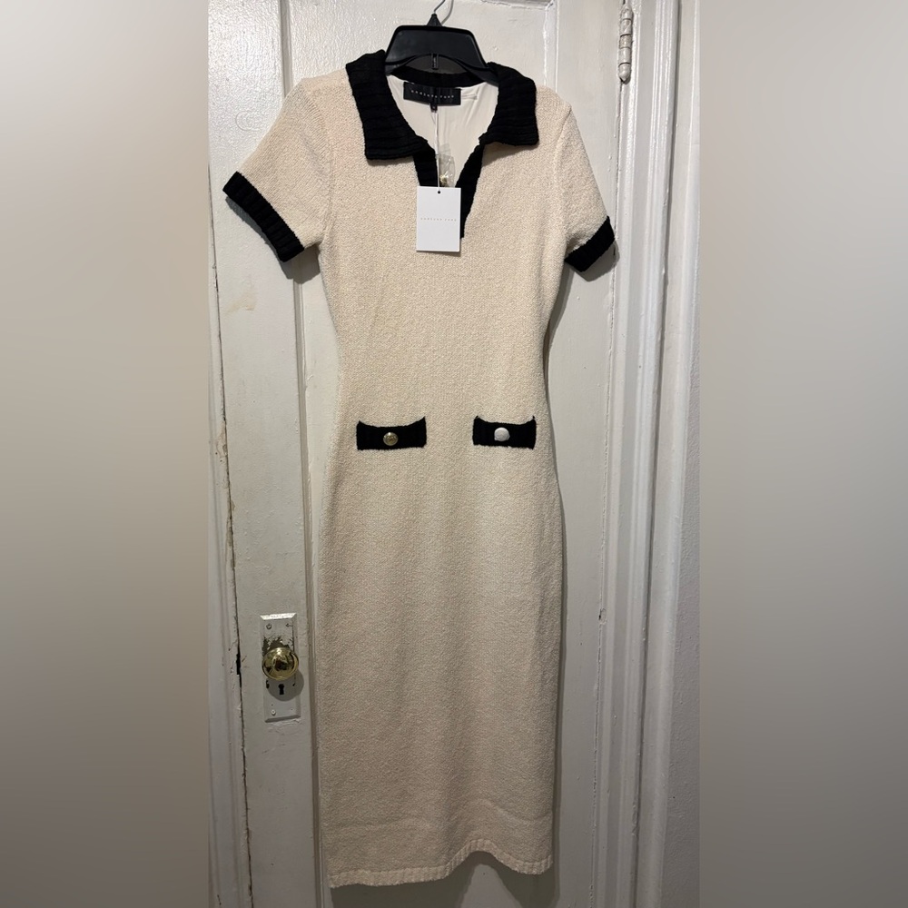 Endless Rose Cream Midi Dress with Black Trim - Picture 3 of 6